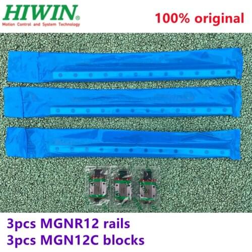3pcs Original Hiwin rail MGNR12 -L 100mm/200mm/300mm/400mm/500mm/600mm + 3pcs MGN12C blocks for CNC