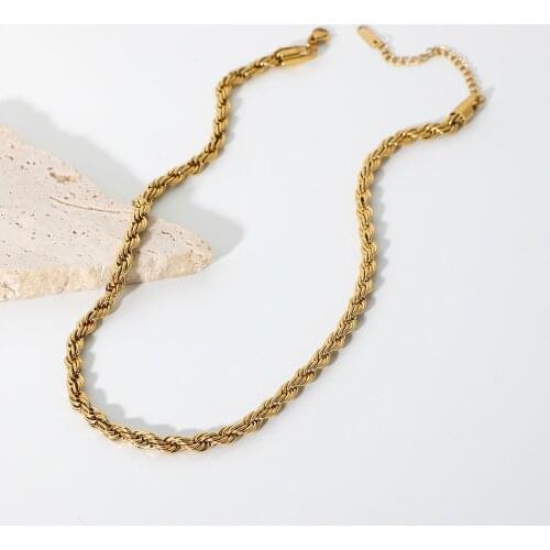 5mm Chunky Twisted Chain Necklace Women 18K Gold Stainless Steel Twisted Rope Chain Choker Necklace For Hip Pop Jewelry