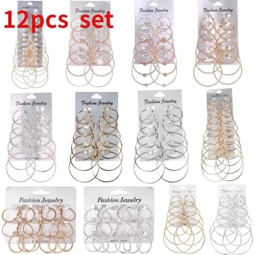 6Pairs /12Pairs Punk Hoop Earrings Set Big Circle Earrings Jewelry for Women Girls Steampunk Ear Clip Punk Earring Ear Ring