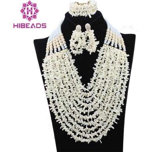 White Nigerian Coral Beads Bridal Jewelry Set African Wedding Coral Beads Necklace Set 2017 New Free Shipping CNR325