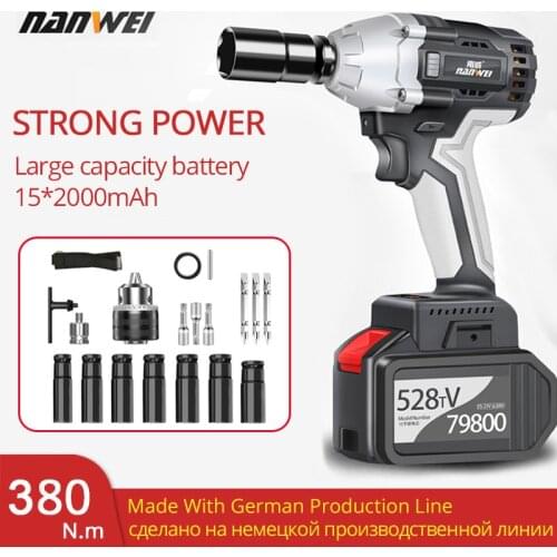 Cordless Electric Wrench 380N.m 30000mAh Brushless Germany Heavy Vehicle Repair High Torque Li-ion Batteries Variable Speed Tool