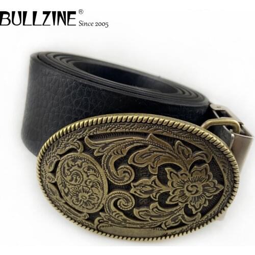 Bullzine Zinc alloy retro Western flower belt buckle cowboy jeans belt buckle FREE PU belt FP-03559-1 drop shipping