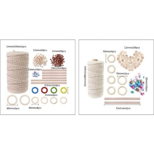 Tapestry Handicraft Weaving Material Combination Set Wooden Beads Ring Macrame Rope DIY Plant Hooks Hand Making Sewing