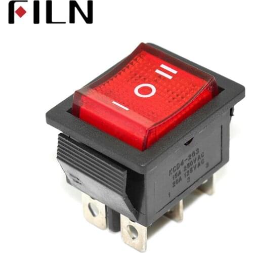 Kcd4 15A 250V rocker switch sliver contact point copper pin red led lamp on off on switch