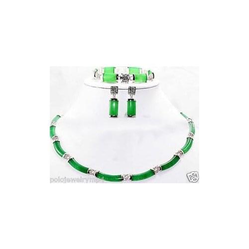 New Jewelry Green Natural Jade Link Necklace Bracelet earrings set