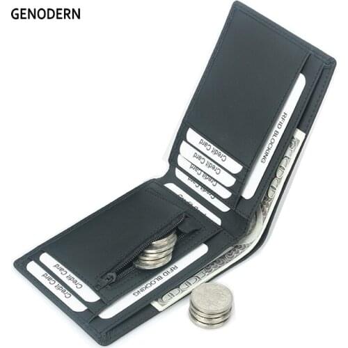 2021 New Mens Genuine Leather Wallet RFID Zipper Multi Card Slot Top Leather Short Wallet for Men Fashion Cowhide Male Purse