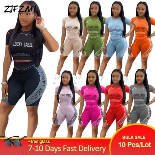 Bulk Items Wholesale Lots Women 2 Piece Shorts Designers Tracksuit Letter Print Slim Fit T-shirt Biker Short Yoga Jogging Suit