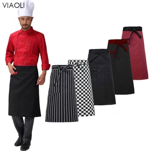 Wholesale price Kitchen Cooking Apron Striped Plaid Half-Length Short Waist Apron with Pocket Catering Chef Waiter Bar apron