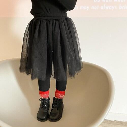 Baby Girls Leggings 2021 Winter New Kids Girls Fashion Net Yarn Skirt Pants Korean Plus Velvet Thicken Culottes for Girls 2-8 Y