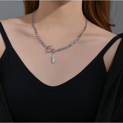 Acheerup Fashion Stainless Steel Necklace For Women OT Buckle Leaf Pendant Choker Chain Kpop Jewelry Party Gift Free Shipping