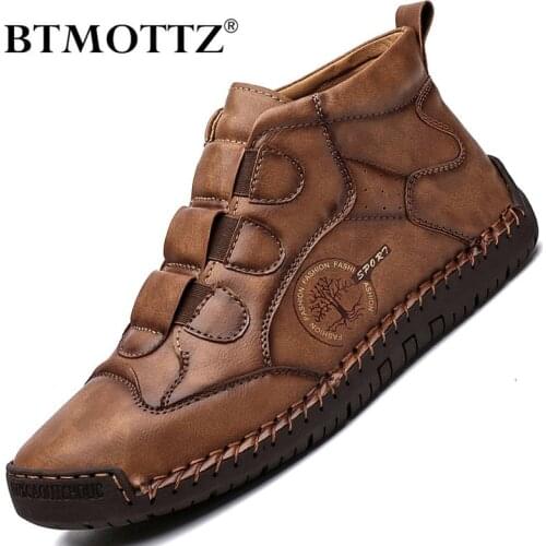Handmade Men Casual Shoes Leather High Quality Mens Ankle Boots Designer Slip On Sneakers Outdoor Men Western Boots Botas Hombre
