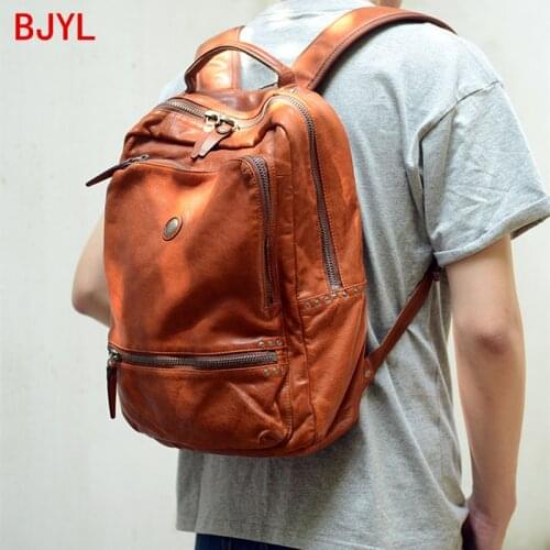 New Genuine Leather Mens Backpack Shoulder Bag Leather Laptop Bag Men Large Capacity Travel Backpacks Fashion Trend Manual Bags