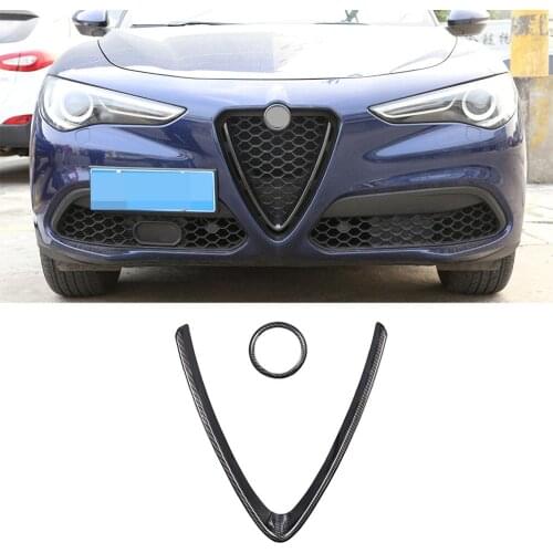 2pcs Carbon Fiber Style ABS Plastic Stickers Front Grill Decoration Frame Trim for Alfa Romeo Stelvio 2017-2019 Car Accessories