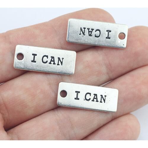 Newest 10Pcs 10*25mm Antique Silver Color Alloy I Can Words Charms Necklace Keychain Pendant For DIY Jewelry Making Wholesale