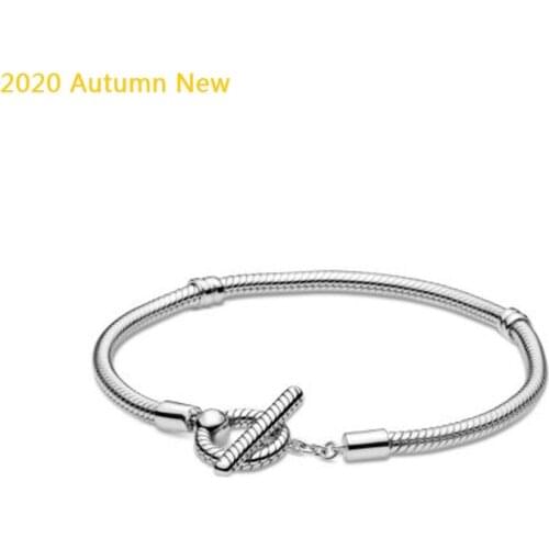 2020 Autumn New Women Birthday Gift Silver T-shaped Buckle Snake Chain Bracelets S925 Sterling Silver Brand Bracelet