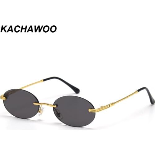 Kachawoo oval mirror vintage sunglasses rimless men small metal frame round sun glasses women retro decoration black brown blue