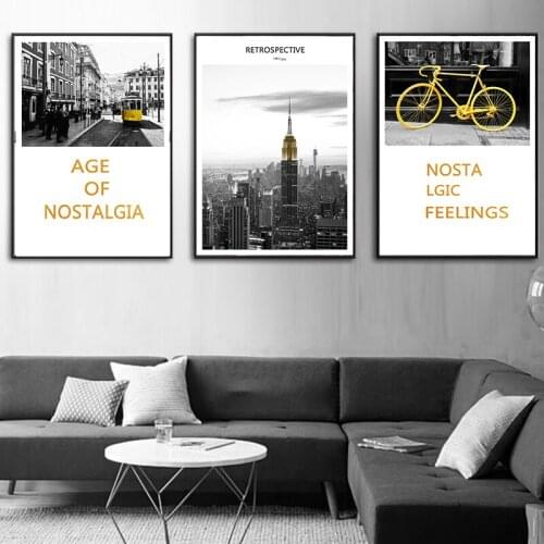European City Scenery Yellow Retro Bicycle Picture Home Decor Print Poster Nordic Canvas Painting Living Room Wall Art Painting