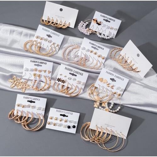 New Vintage Hoop Pearl Earrings For Women Bohemian Statement Earrings Set Dangle Drop Gold Earrings 2021 Broncos Fashion Jewelry