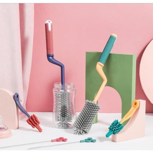 Wonderlife Silicone baby bottle brush cleaning brush set 360 degree rotating baby nipple straw brush cleaning baby bottle brush