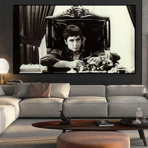 Modern popular black and white AL PACINO SCARFACE movie poster and oil painting wall art print picture canvas home decoration