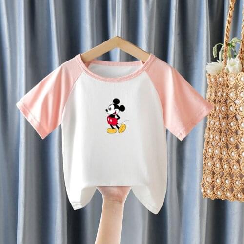 Mickey Minnie Boys' Short Sleeve Sports Tshirts Girls' Baby Pure Cotton Clothes Blouses Top Tees For Short Sleeve Summer Wear