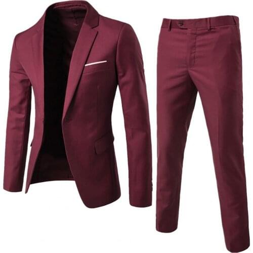 Men Suit Set Wedding 2Pcs/Set Slim Fit Office Blazer Plus Size Solid Long Sleeve Lapel Button Casual Commuter Set for Wedding