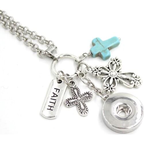 1PC Interchangeable 18mm Snap Jewelry Faith Cross Pendant Necklace Gifts Snap Necklace Gift Bijoux