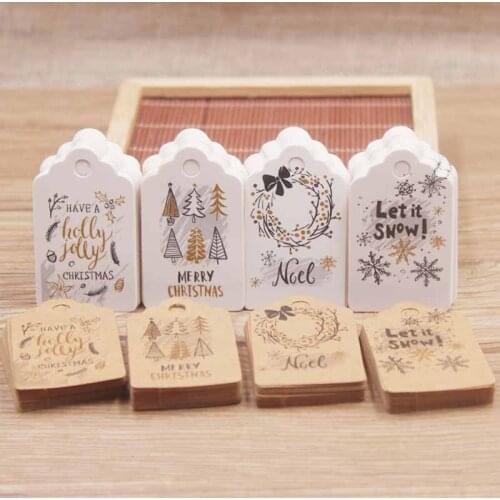 100Pcs 5*3cm Merry Christmas Labels Tag Kraft Paper Card Gift Label Tag Gift Wrapping Paper Hang Tags Santa Claus Wrapping Decor