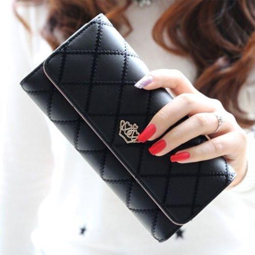 Womens Wallets and Purses Genuine Leather Fashion Diamond Crown Long Money Bag Luxury Phone Wallet Luxury Design Solid Purse