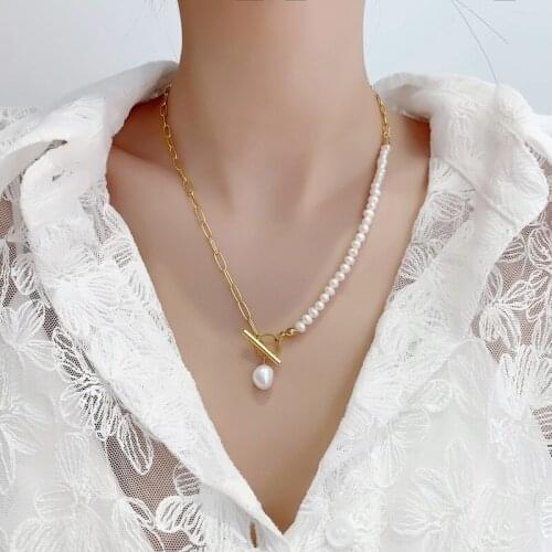 2021 New Fashion Baroque Pearl Chain Necklace Women Collar Wedding Punk Toggle Clasp Circle Lariat Bead Choker Necklaces Jewelry