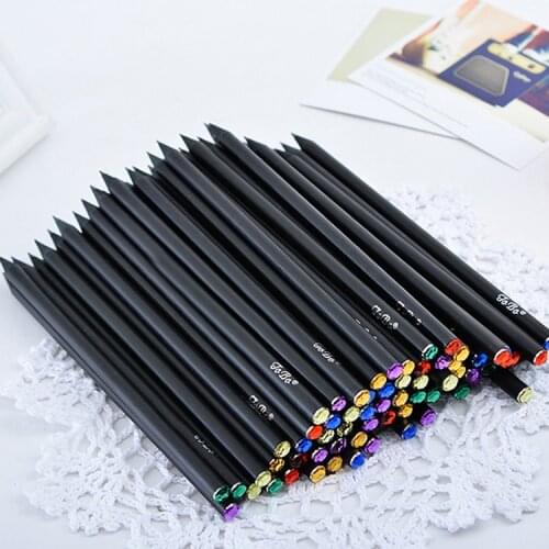1pcs Pure Black Simple with Diamond Pencil Hb Wooden Pencil Sketch Drawing Colored Pencil Learning Writing Pen Office Stationery