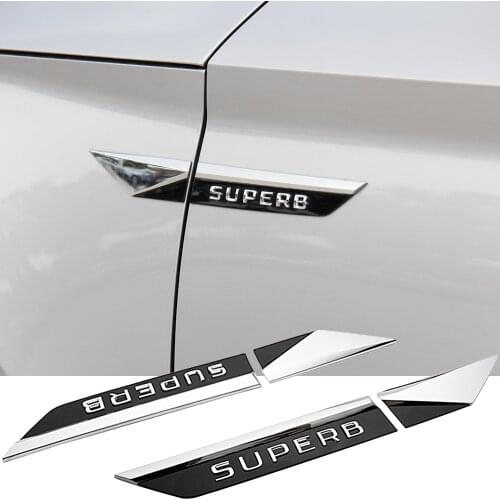 2pcs Superb Logo Blade Decor Sticker Original Accessories For Skoda Superb Fender Side External Body Emblem Decal Car Tuning