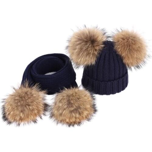 2pcs Women Men Slouchy Beanie Hat Long Scarf Set Winter Warm Fake Ball Pom Cap