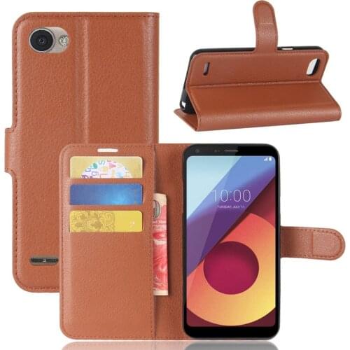 30pcs/lot Free Shipping Lichi wallet PU Leather stand+TPU Cover Case with card slot For LG Q6