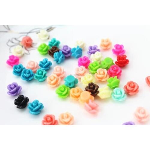300pcs mixed colors little rose w/ drilled holes resin flatback cabochons (10mm) Cell phone decor, bracelet beads DIY