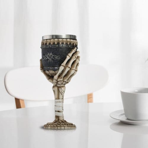 Stainless Steel Retro Design 3D Mug Halloween Scary Bones Decor Resin Horror Skull Skeleton Goblet Cup Gothic for Bar Party Gift