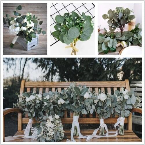5Pcs Green Eucalyptus Leaves Branch Artificial Plants Floral Leaf Fabric Wedding Home Foliage Room Garden Decoration Supplies