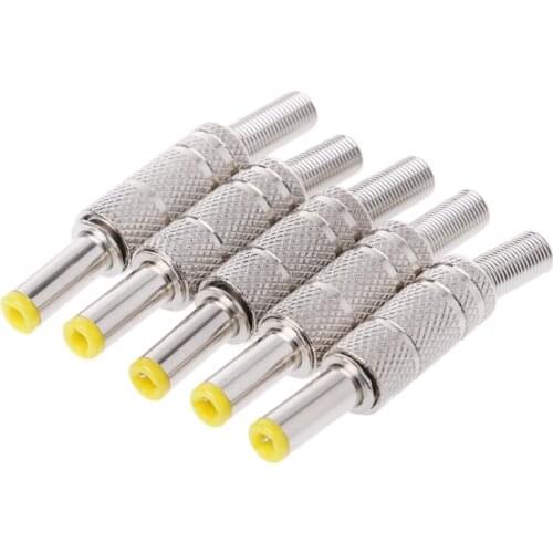5 Pcs Metal 5.5x2.1mm DC Power Male Plug Jack Adapter Connector with Yellow Head