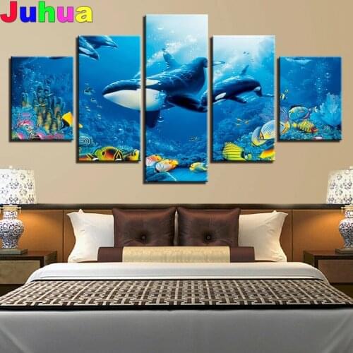 5 Pcs Awesome Blue Whales Sea Fish 5d diy diamond painting full drill mosaic ocean diamond stitch embroidery gift wall decor