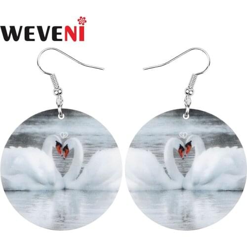 WEVENI Acrylic Square White Swan Earrings Aesthetic Lovely Animal Dangle Drop Jewelry For Women Girl Kid Funny Party Decoration