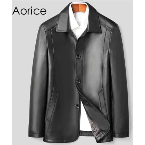 Aorice Men Genuine Sheep Skin Leather Jacket Coat Male Brand New Real Casual Leather & Suede Suit Long Jackets Coats MT157