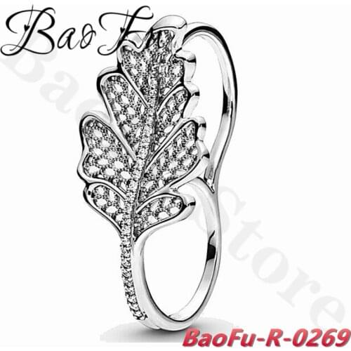 BaoFu 925 Sterling Silver Ring Elegant Maple Leaf Lace Hollow Double Ring Personality Ring Suitable for Original Female Jewelry