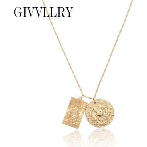 Free Shipping Constellation Relief Coin Pendant Necklaces For Women Long Sweater Chain Gold Necklace