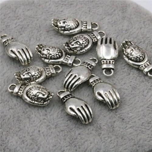 10PCS Buddism Hand Pendant Bracelet Lucky DIY Loose Finding Accessories Jewelry Making Women Girls Gifts Crafts Copper 8x18mm
