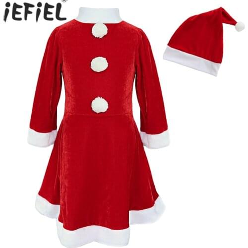 Kid Girls Clothes Christmas 2020 Dress Children Cosplay Santa Claus Suit Costume Dress Kids New Year Dresses Set Toddler Girl