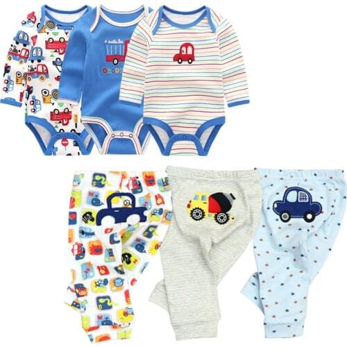 2020 Baby bodysuits 6PCS/LOT Long Sleeve Jumpsuit Outwear baby boy clothes roupa infantil pants Toddler gilrs Clothing sets