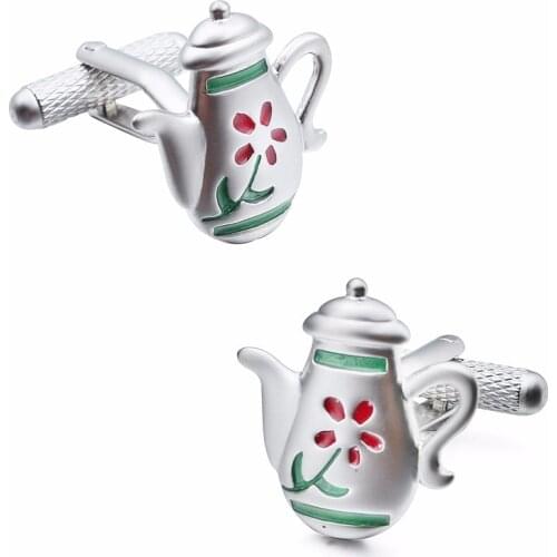 Hawson Teapot Cufflinks Flower Pattern Men Jewelry Shirt Cuff links with Box