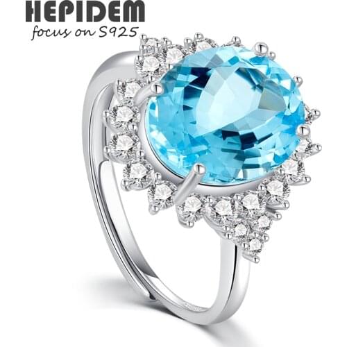 HEPIDEM 100% Topaz 925 Sterling Silver Rings 2022 New Women Natural Blue Big Store Crystal Gemstones S925 Fine Jewelry 3476