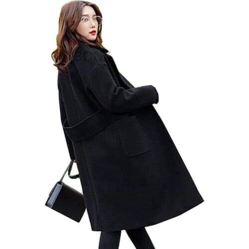 Plus Size Black Winter Wool Jacket Coat Womens Warm Thicken Long Overcoat Casual Loose Female Blends & Wool Jacket Streetwear