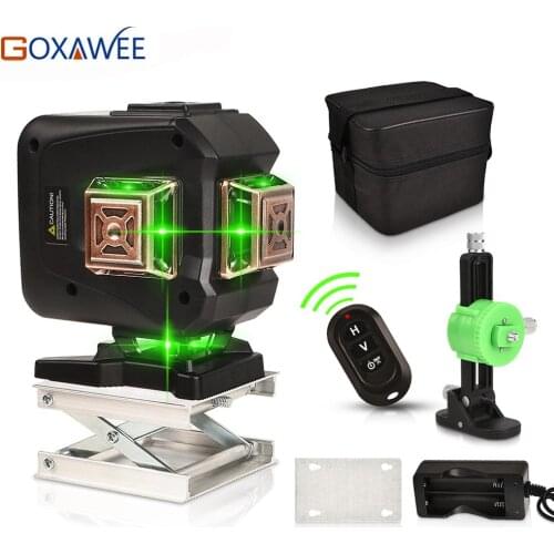 GOXAWEE Green Laser Level 12 Lines 3D Self-Leveling 360 Cross Line Horizontal And Vertical Auto Lazer Level Powerful Green Beam